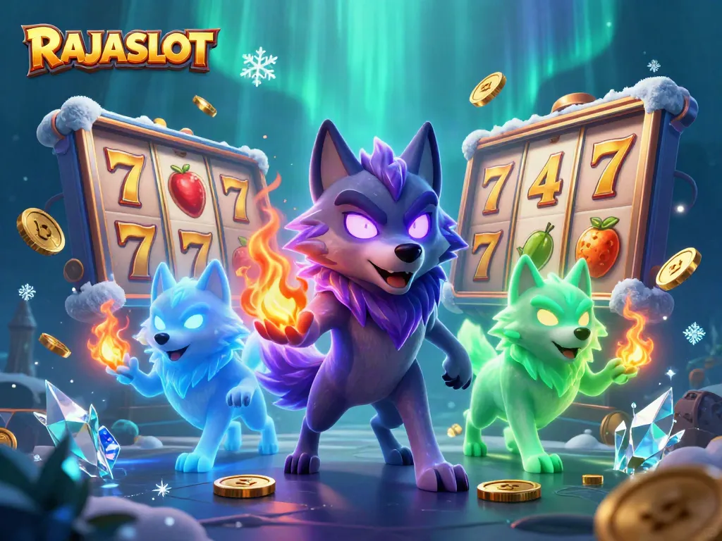 RAJASLOT menghadirkan simbol slot berkualitas dengan wajah karakter serigala kaya akan aura di latar yang misterius.