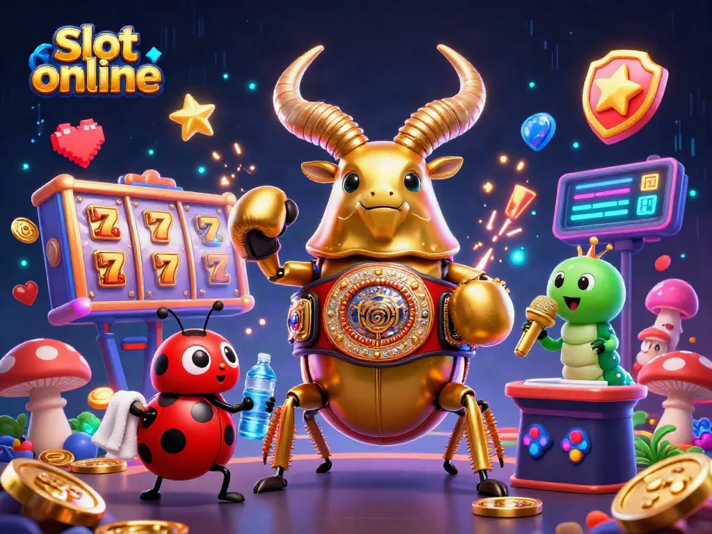 Engage in thrilling slot online gameplay with vibrant neon characters and surreal gambling elements.