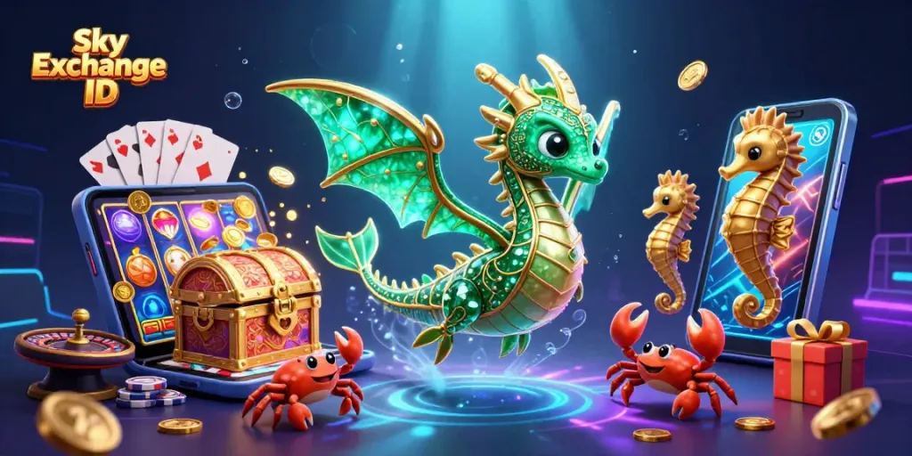 Experience thrilling gameplay with Sky Exchange ID in stunning 3D illustration featuring captivating underwater elements.