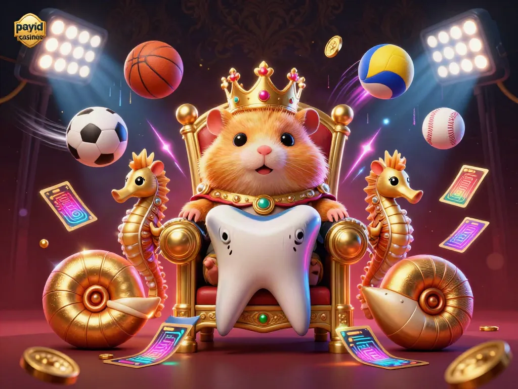 Experience real-time action at payid casinos with a dynamic 3D illustration showcasing a hamster king amidst royal guards.