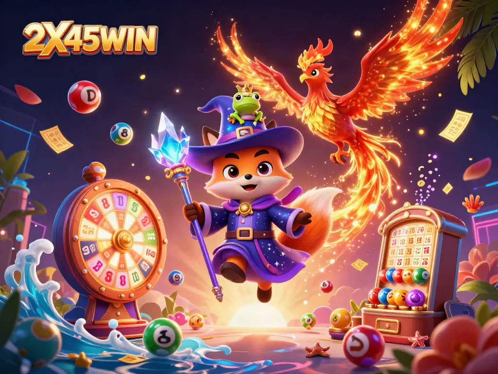 Menangkan 2X45WIN dengan ilustrasi kasino yang menarik dan penuh semangat.