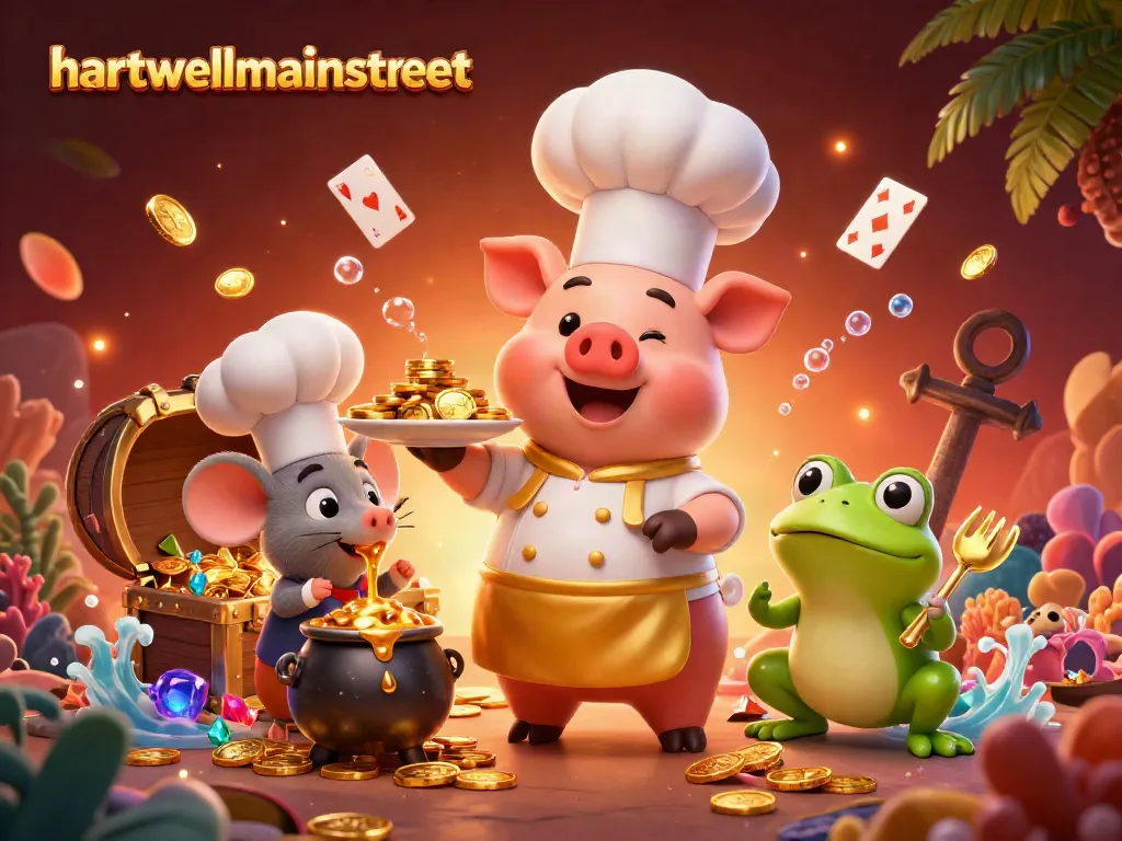 ภาพที่การ์ตูนของ hartwellmainstreet ให้บริการเหรียญทองอย่างแปลกตาในคาสิโนออนไลน์