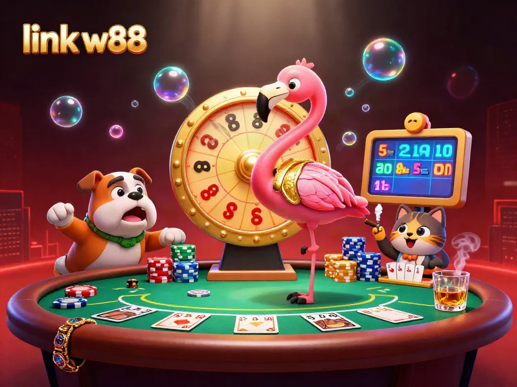 Spin and win at link w88 with a vibrant game show scene featuring poker excitement!