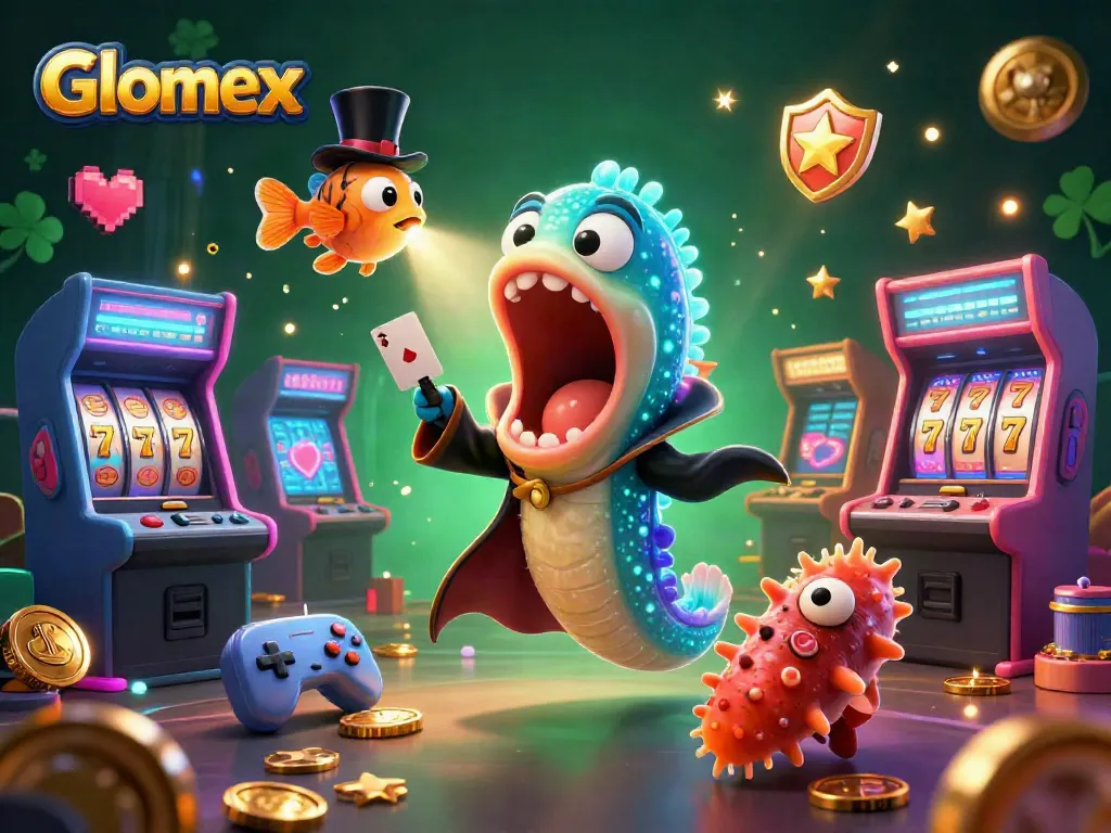 Engage in thrilling gameplay with Glomex in a vibrant casino-themed underwater scene.