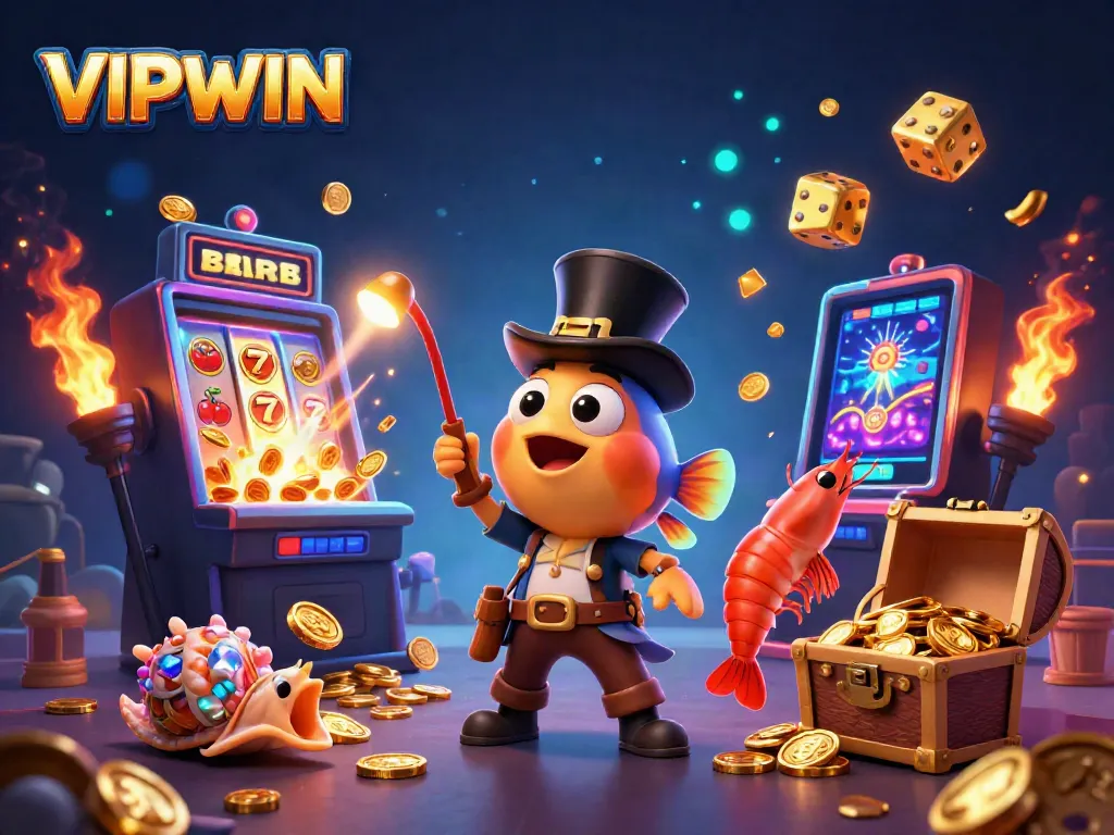 Experience the excitement of VIPWIN's casino games with vibrant characters and jackpot elements.