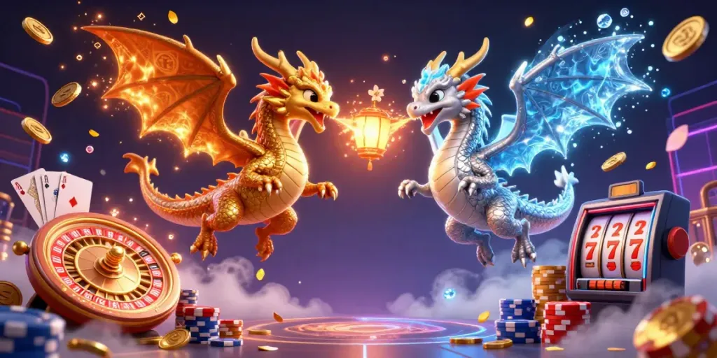 Engage in thrilling gameplay with luck8 as dragons and casino elements collide in a vivid 3D illustration.