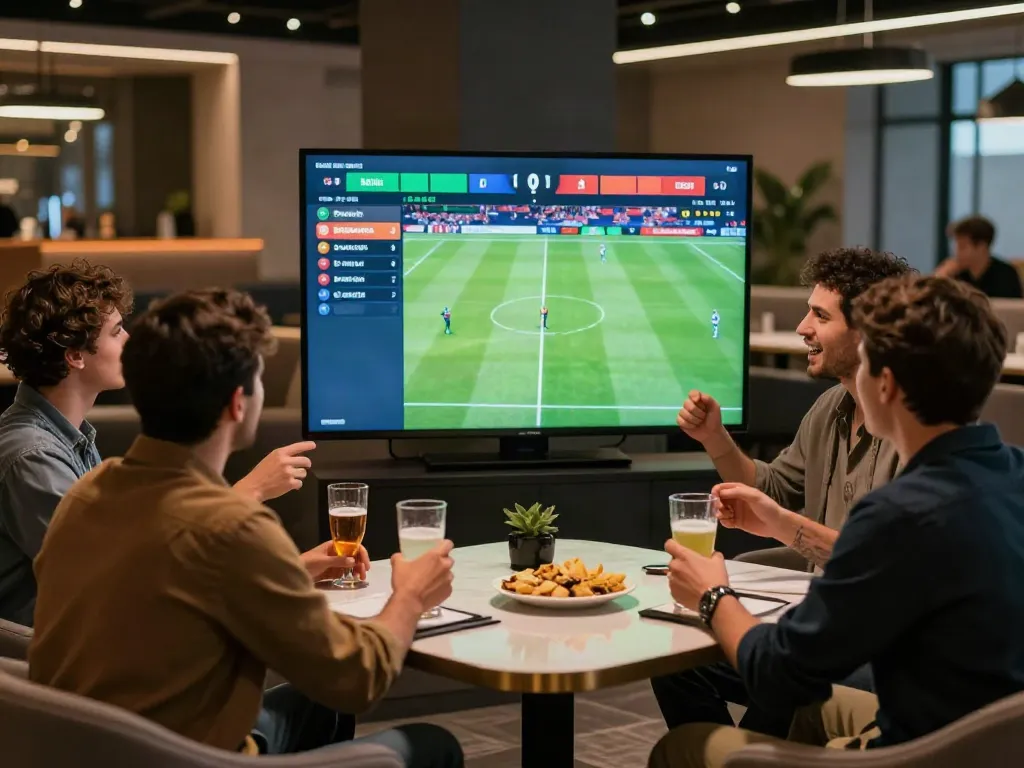 Exciting WWBOLA sports betting scene with friends enjoying live football matches.