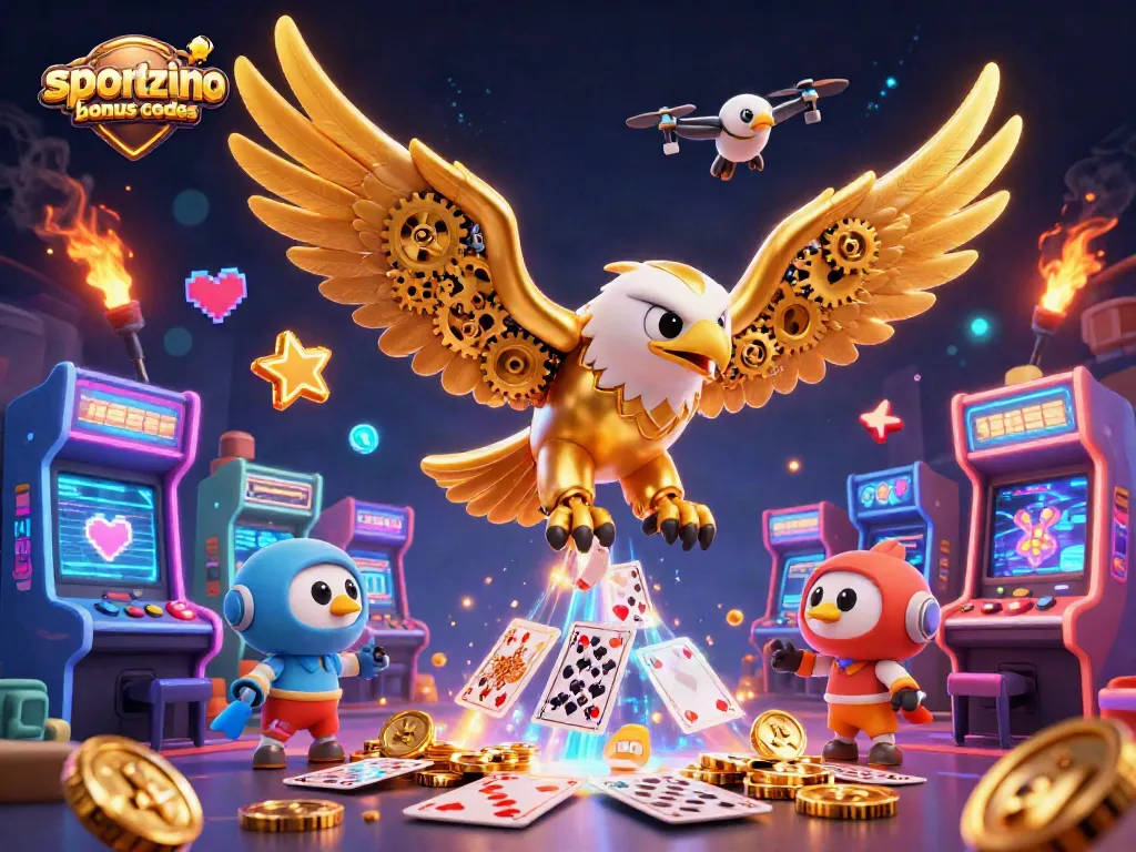 Experience the thrill of sportzino bonus codes with a vibrant, dynamic 3D casino illustration.