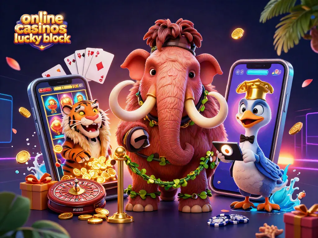 Experience thrilling gameplay at online casinos like Lucky Block with vibrant casino-themed characters.