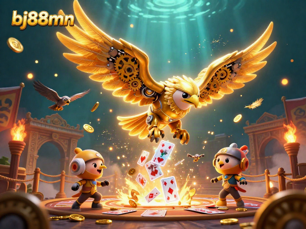 Bet on excitement with bj88mn as a golden eagle dives through themed casino elements.