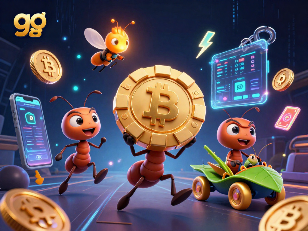 go 88 anticipates big wins with ants heisting a giant poker chip in a vibrant casino tunnel