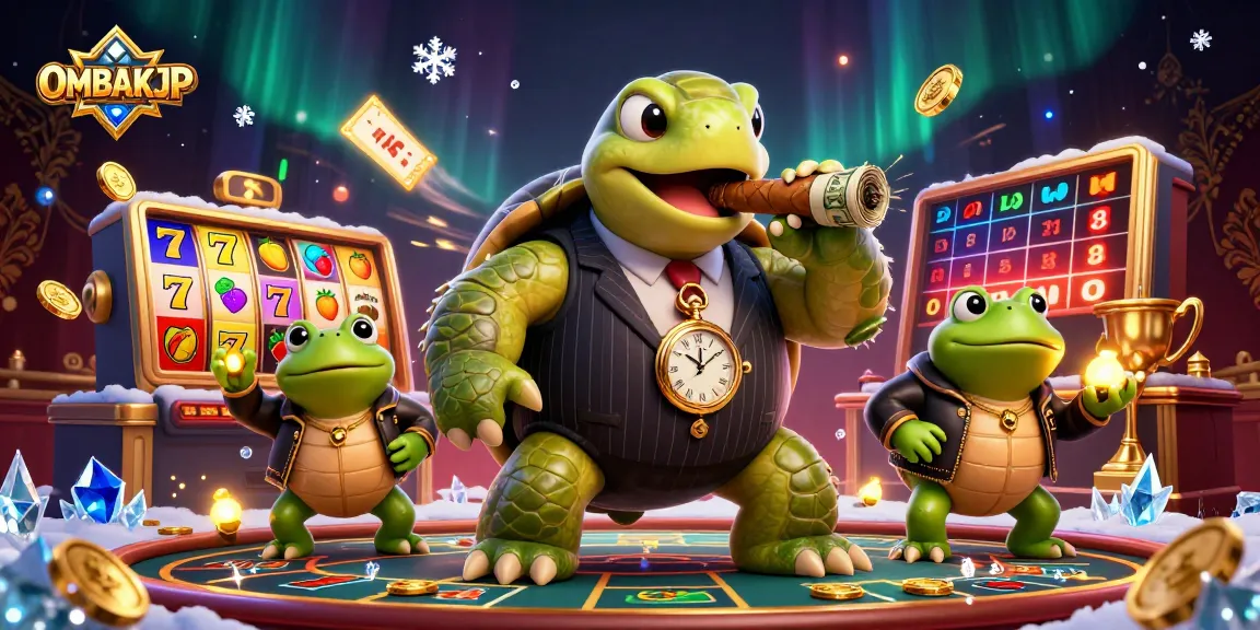 Experience the excitement of OMBAKJP with a fun-filled casino scene featuring animated characters and vibrant gaming elements.