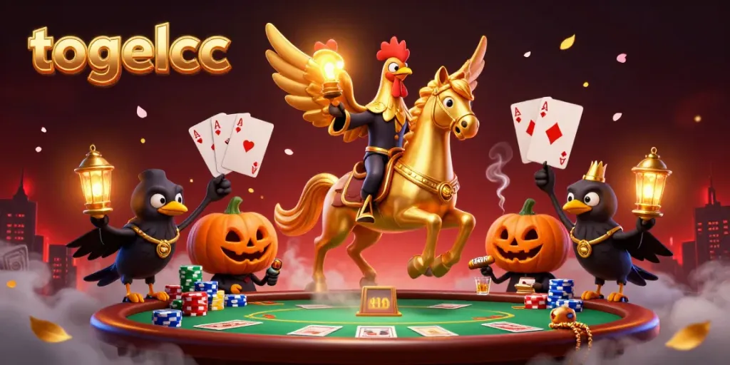 Experience thrilling action at togelcc with a fantasy illustration of a golden rooster in a casino.