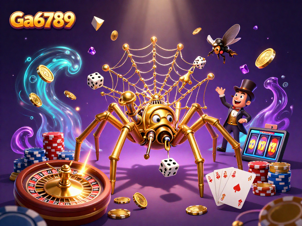Engage in thrilling gambling action with Ga6789’s animated 3D casino scene featuring golden gameplay elements.