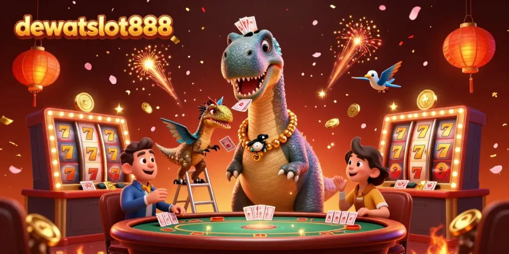 Rasakan keseruan bermain di dewataslot888 dengan brontosaurus dan raptor dalam atmosfer kasino yang meriah.