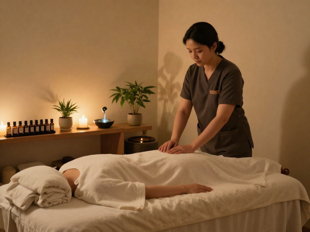 Relaxing 서대문출장안마 therapy room with soothing ambiance and essential oils.