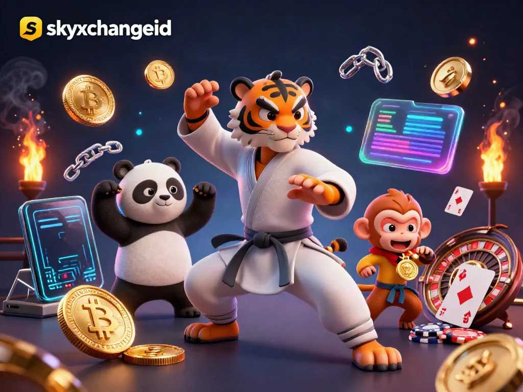 Engage with skyxchangeid in thrilling betting action adorned with a 3D cartoon kung fu tiger master and a panda disciple.