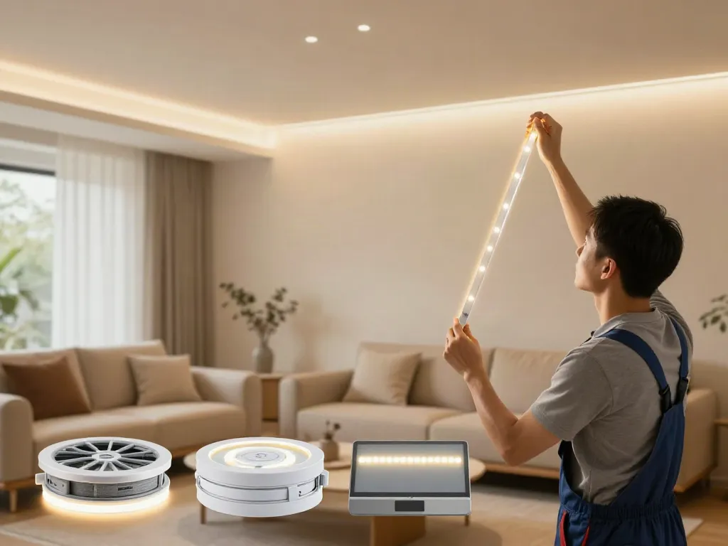Banda LED pentru iluminat interior, instalată de un profesionist în servicii electrice.