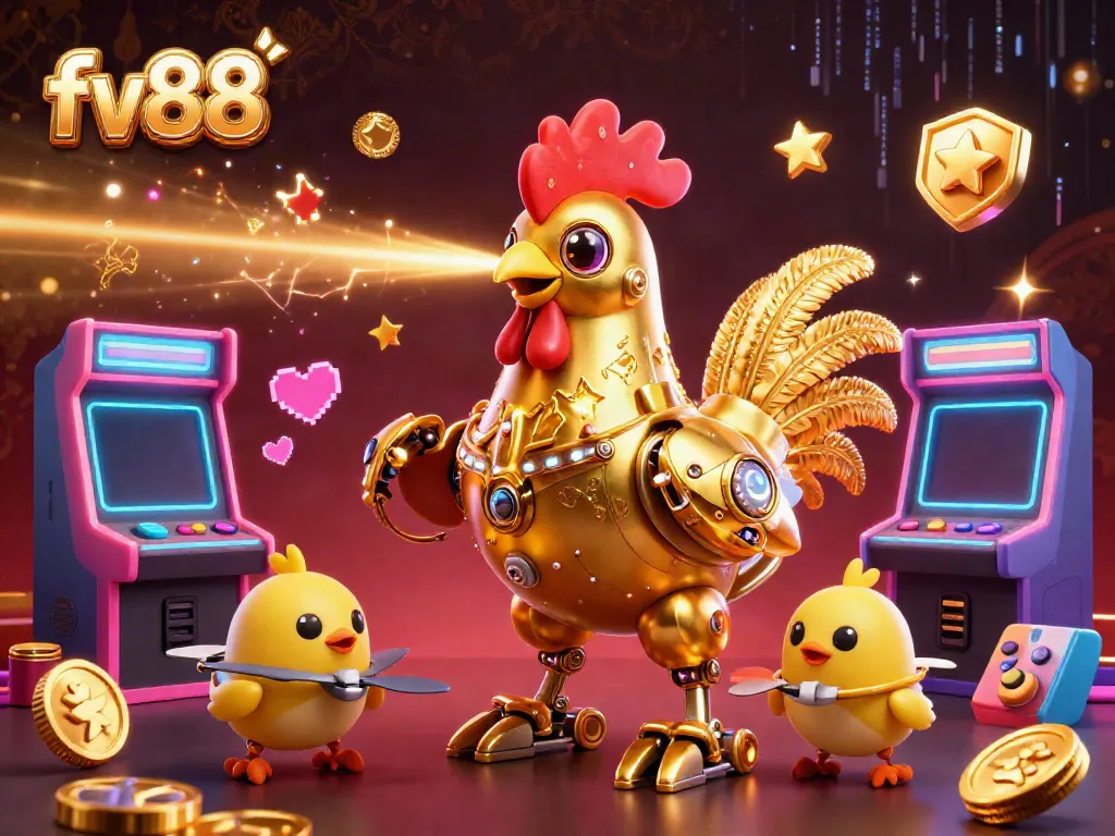 Win with the vibrant fv88 casino featuring retro-futuristic elements and golden glory.