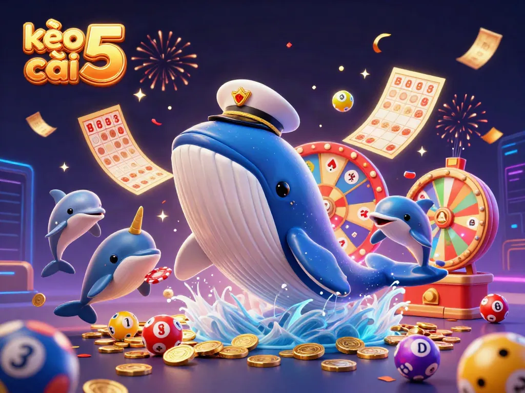 Engage with kèo nhà cái 5 through a vibrant whale and dolphin scene celebrating winnings.