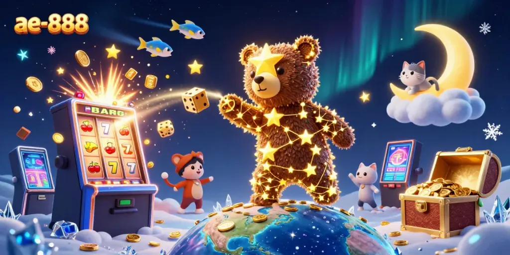 Engage with ae-888’s vibrant casino experience featuring a constellation bear, coin scooping, and explosive jackpots.