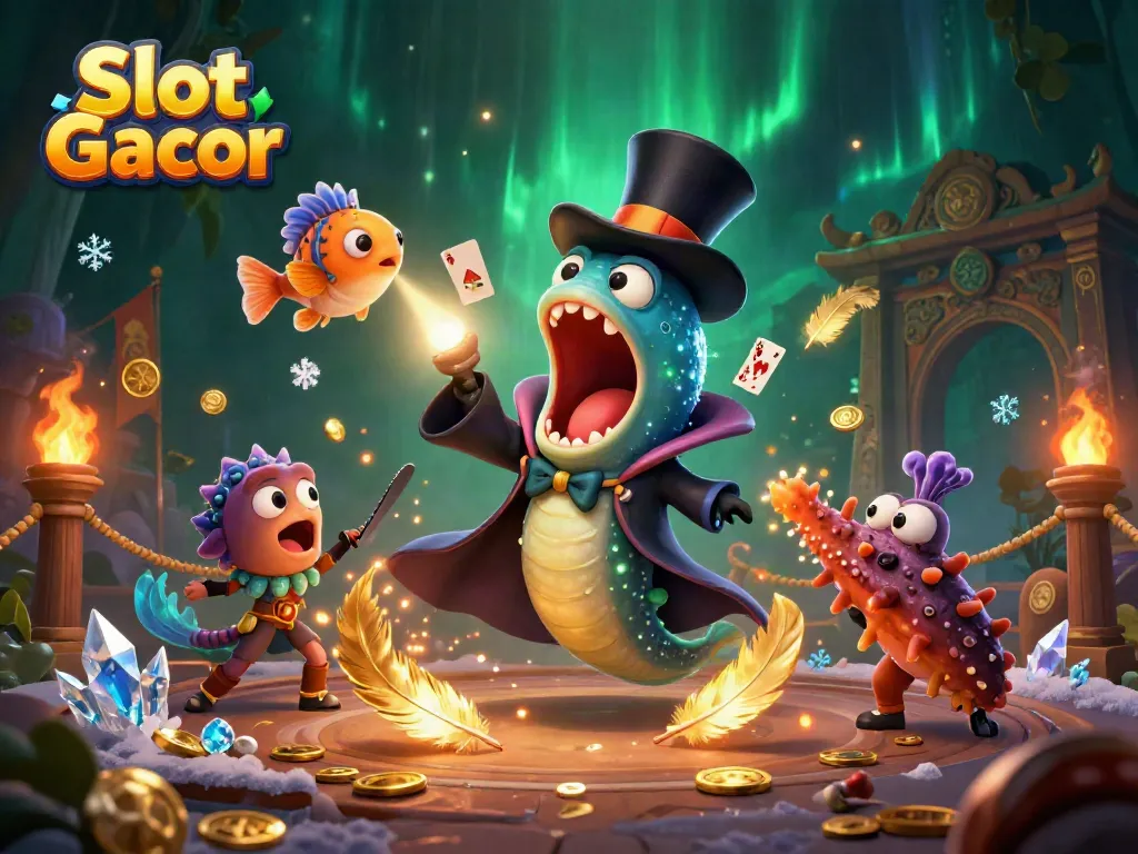 Engage in Slot Gacor with a dynamic 3D illustration of magical sea creatures performing captivating tricks.
