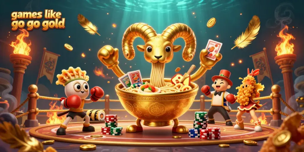 Play exciting games like go go gold with this vibrant 3D illustration of casino characters dealing cards and stacking chips.